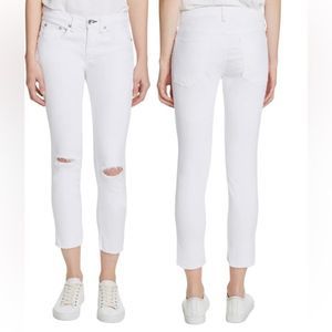 rag and bone Dre Ripped Raw Hem Crop Slim White Jeans